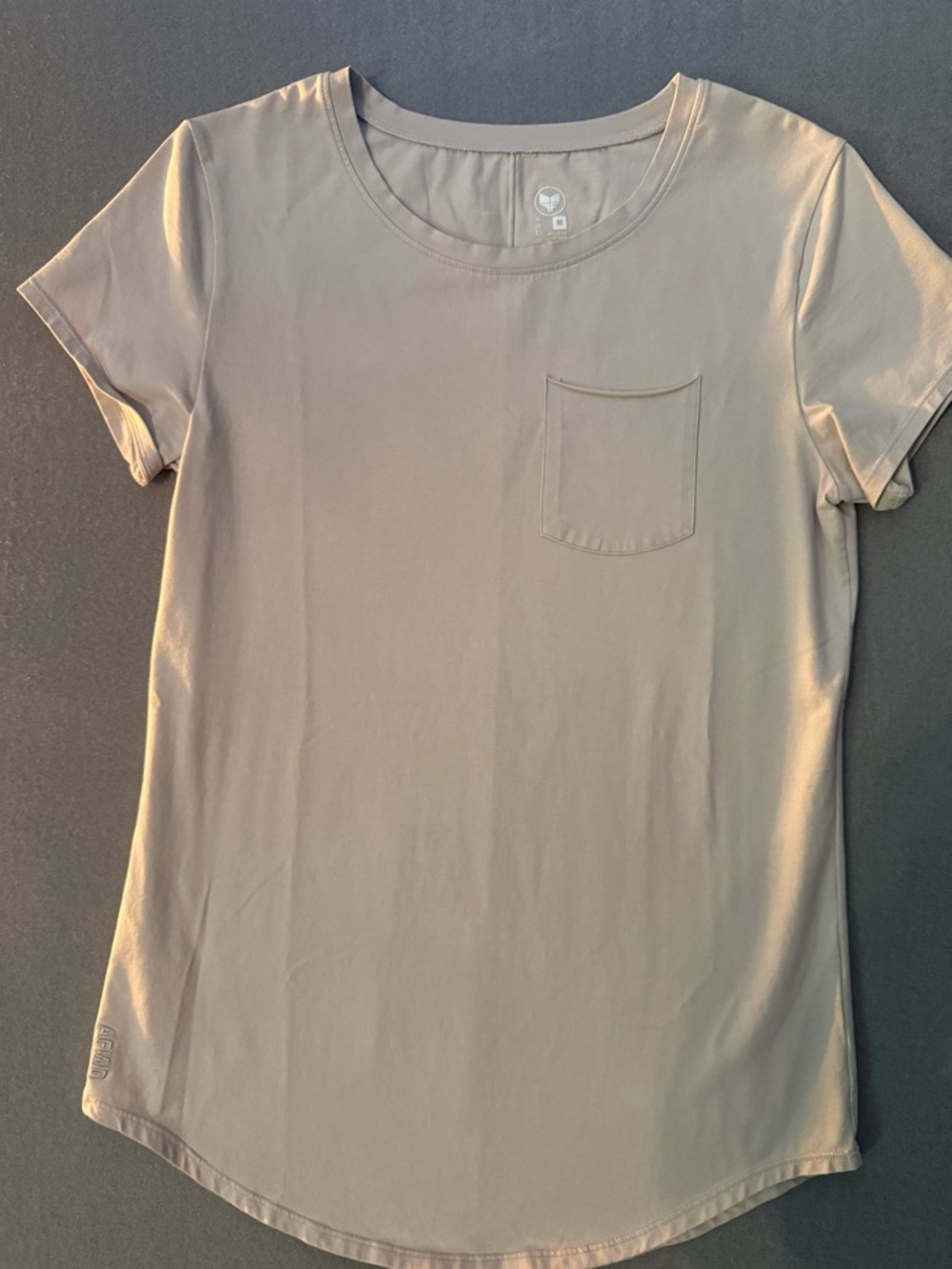 Alpha Forward Scoop Neck Short Sleeve Tee with Chest Pocket - Taupe
